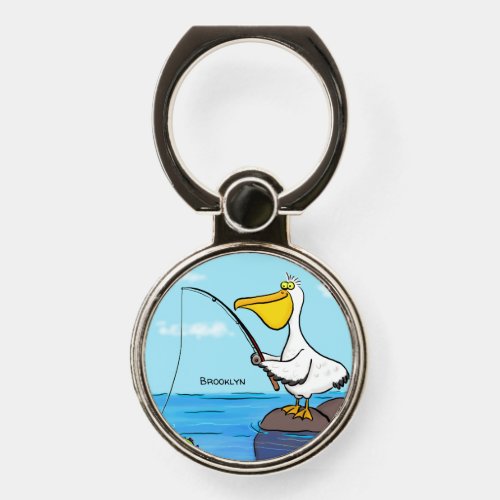 Funny fishing pelican cartoon phone ring stand