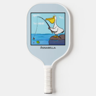 Funny fishing pelican cartoon pickleball paddle