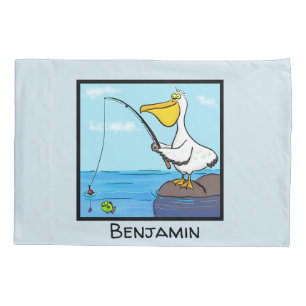 Funny fishing pelican cartoon pillow case