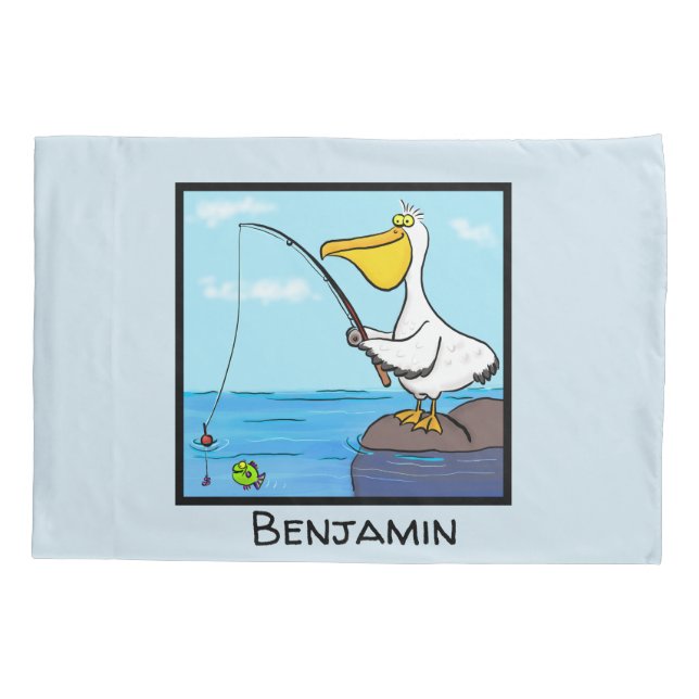 Funny fishing pelican cartoon pillow case (Back)