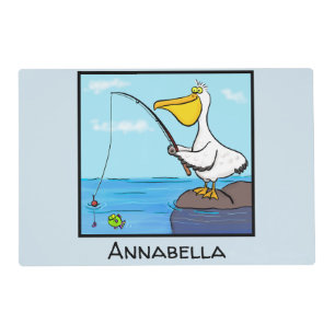 Funny fishing pelican cartoon placemat