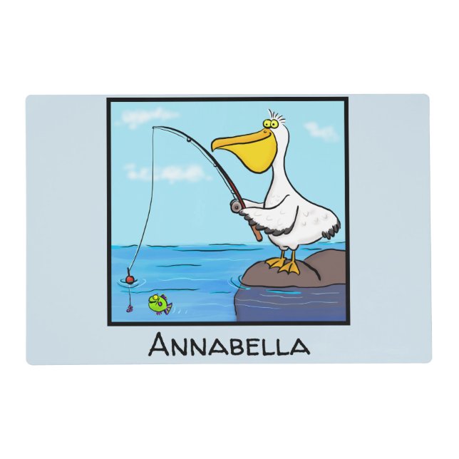 Funny fishing pelican cartoon placemat (Front)