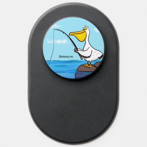 Funny fishing pelican cartoon PopSocket