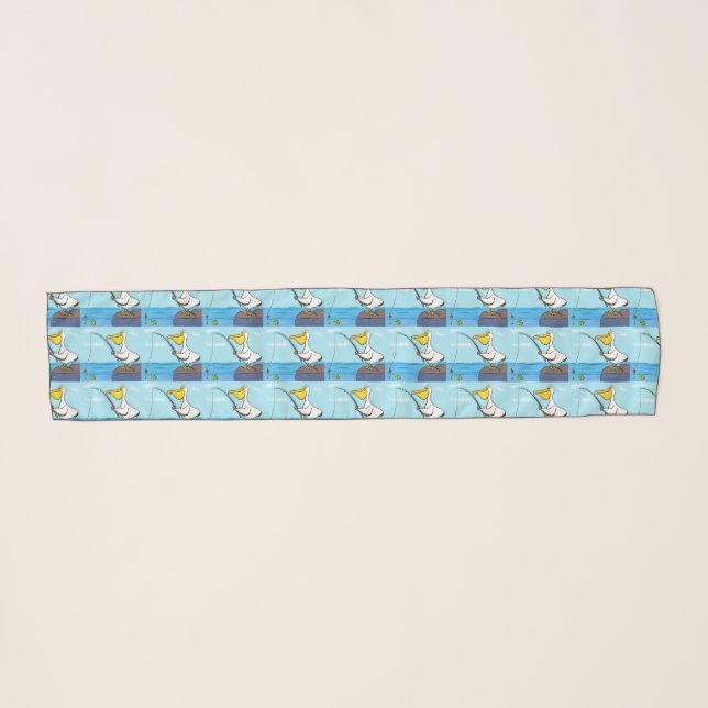 Funny fishing pelican cartoon scarf (Front (Horizontal))