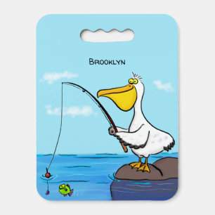 Funny fishing pelican cartoon seat cushion