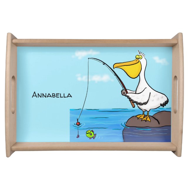 Funny fishing pelican cartoon serving tray (Front)