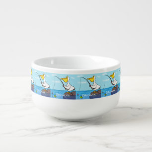 Funny fishing pelican cartoon soup mug