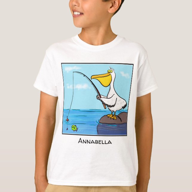 Funny fishing pelican cartoon T-Shirt (Front)