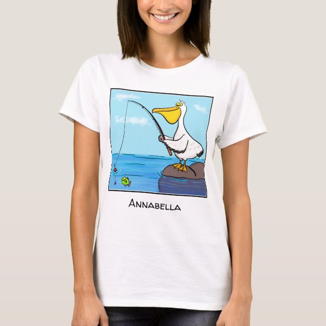Funny fishing pelican cartoon T-Shirt (Front)