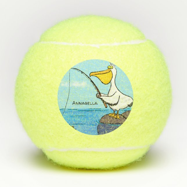 Funny fishing pelican cartoon tennis balls (Front)