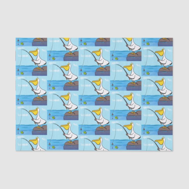 Funny fishing pelican cartoon tissue paper (Front)