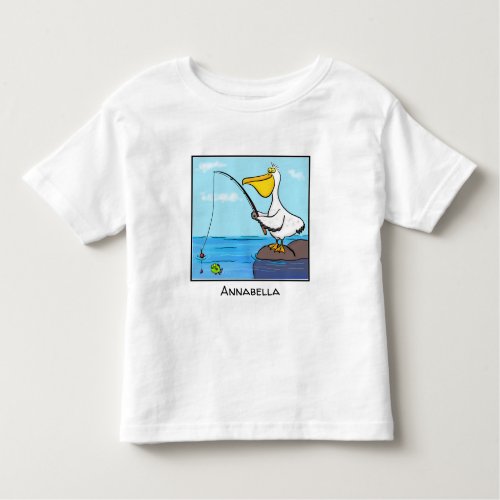 Funny fishing pelican cartoon toddler t_shirt