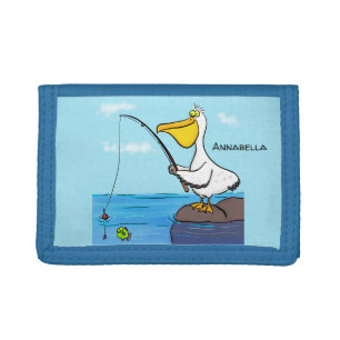 Funny fishing pelican cartoon tri-fold wallet