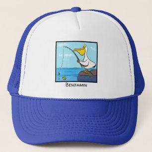 Funny fishing pelican cartoon trucker hat