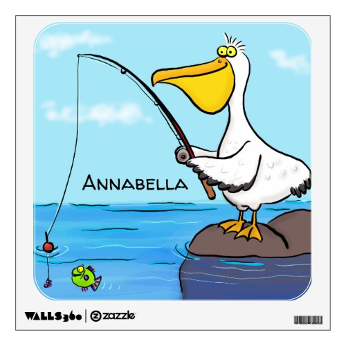 Funny fishing pelican cartoon wall decal