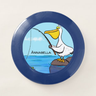 Funny fishing pelican cartoon Wham-O frisbee