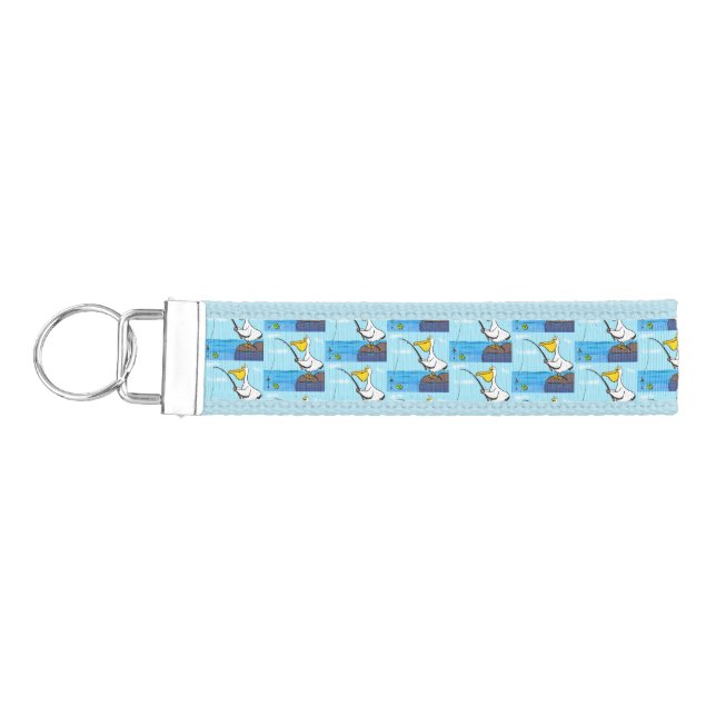 Funny fishing pelican cartoon  wrist keychain (Keys on Left)