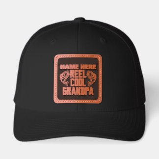 Funny Fishing Personalized Name Reel Cool Grandpa Leather Patch Hat