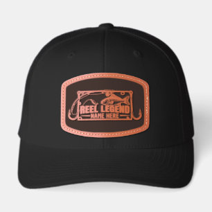 Funny Fishing Personalized Name Reel Legend Leather Patch Hat