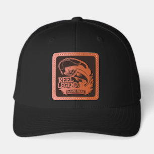 Funny Fishing Personalized Name Reel Legend Leather Patch Hat
