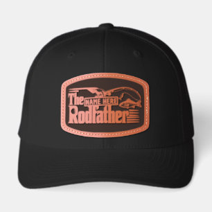 Funny Fishing Personalized Name Rodfather Leather Patch Hat