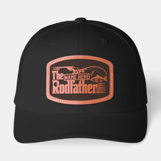 Funny Fishing Personalized Name Rodfather Leather Patch Hat (Front)