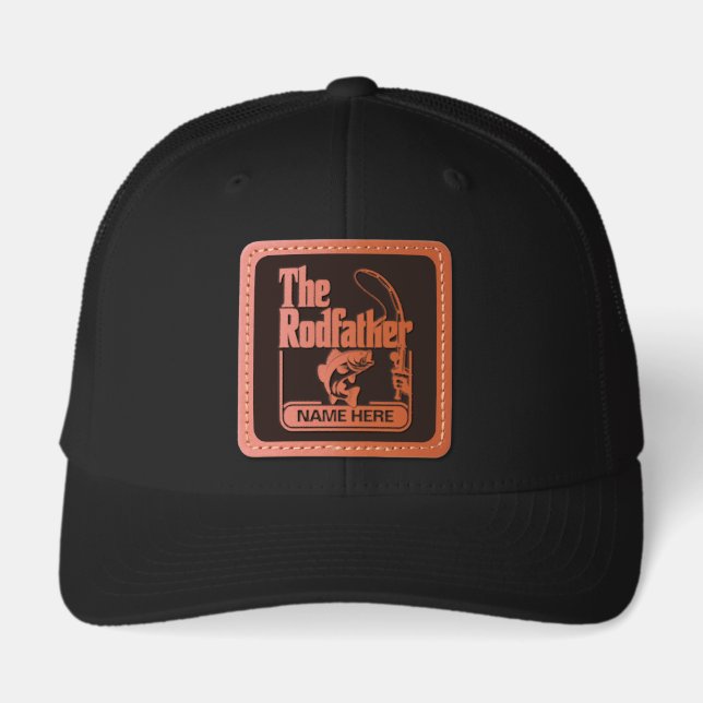 Funny Fishing Personalized Name Rodfather Leather Patch Hat (Front)
