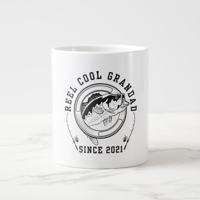 Funny Fishing Quote Reel Cool Grandad Since 2021 Giant Coffee Mug (Front)