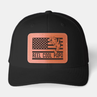 Funny Fishing Reel Cool Papa Leather Patch Hat