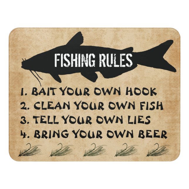 Funny Fishing Rules Door Sign (Contemporary Front)