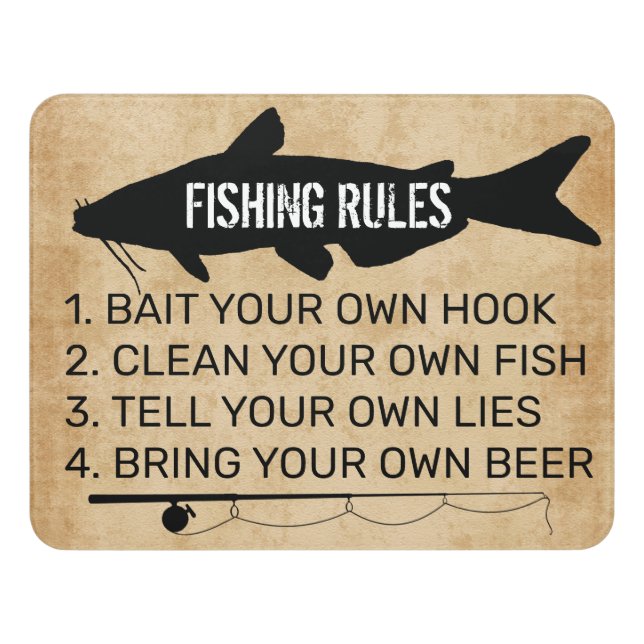Funny Fishing Rules Door Sign (Contemporary Front)