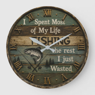 Funny Fishing Rustic Fisherman Cabin  Large Clock