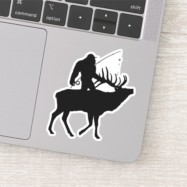 Funny Fishing Sasquatch Sticker Decal (Detail)
