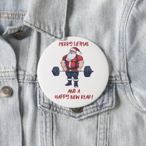Funny Fitness Christmas Liftmas Barbell Santa Button