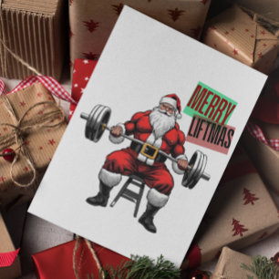 Funny Fitness Christmas Liftmas Barbell Santa Letterpress Thank You Card