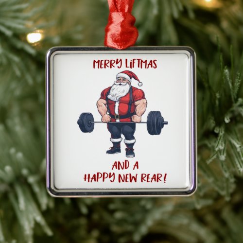 Funny Fitness Christmas Liftmas Barbell Santa Metal Ornament