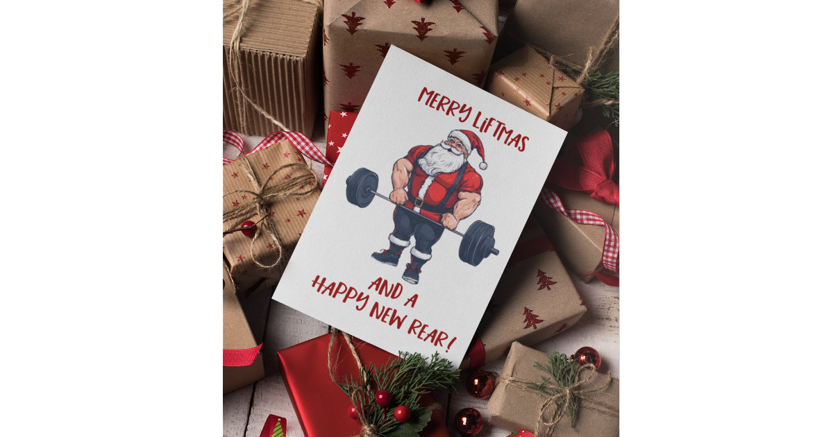 Funny Fitness Christmas Liftmas Barbell Santa Pun Thank You Card Zazzle
