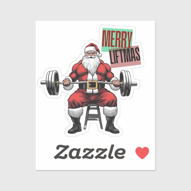 Funny Fitness Christmas Liftmas Barbell Santa Sticker (Sheet)