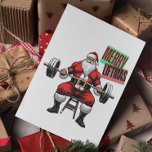 Funny Fitness Christmas Liftmas Barbell Santa Thank You Card
