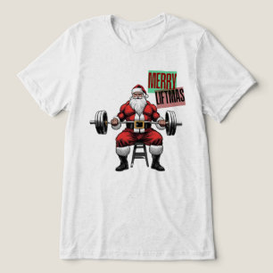 Funny Fitness Christmas Liftmas Barbell Santa Tri-Blend Shirt