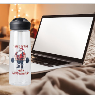 Funny Fitness Christmas Liftmas Barbell Santa Water Bottle