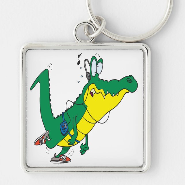 funny fitness gator alligator cartoon keychain (Front)