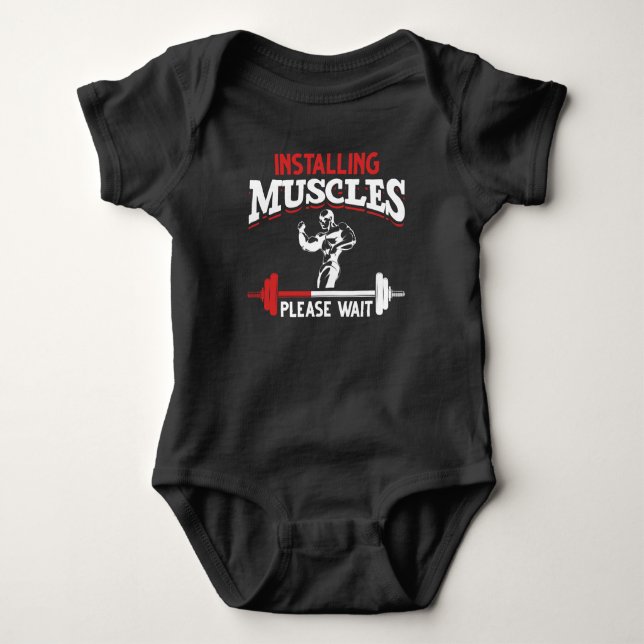 Funny Fitness Gym workout and Weightlifter Baby Bodysuit (Front)