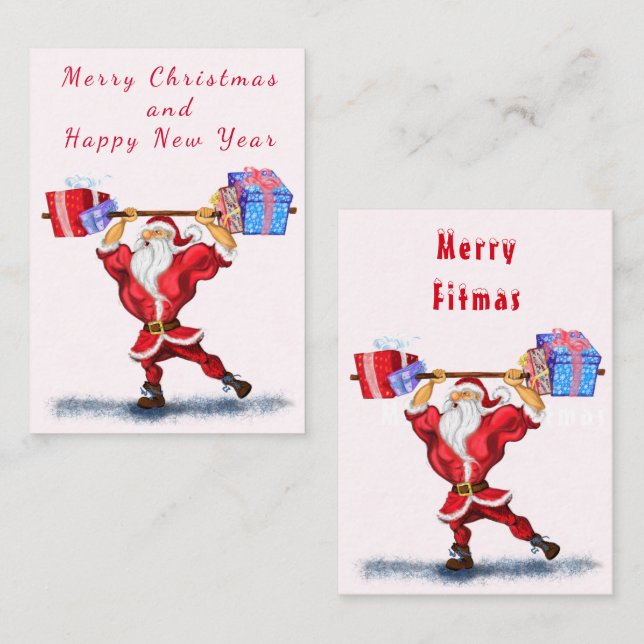 Funny Fitness Santa Claus Christmas Card (Front/Back)