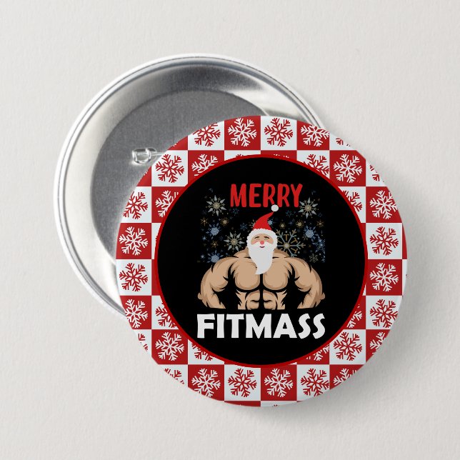 Funny Fitness Themed Christmas Fitmas Trainer Gym Button (Front & Back)
