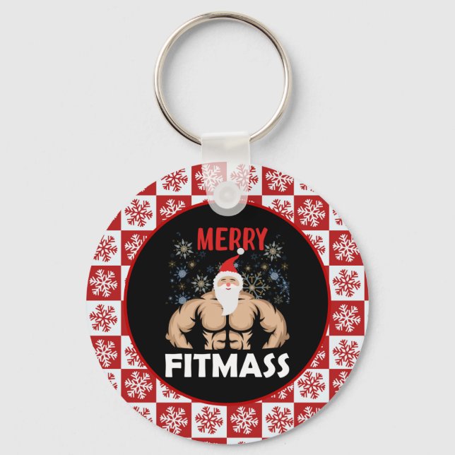 Funny Fitness Themed Christmas Fitmas Trainer Gym Keychain (Front)