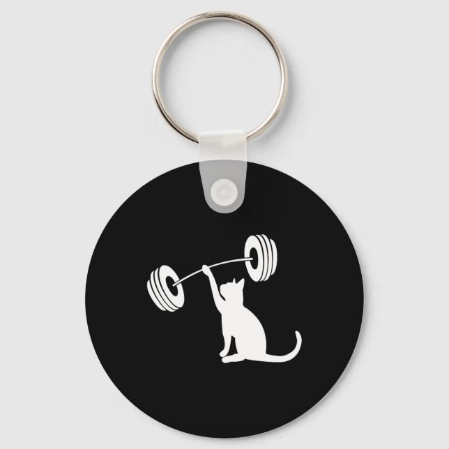 Funny Fitness Weight Strength Gym Cat Lifting For  Keychain (Front)