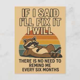 Funny Fix It Quote with Raccoon Holiday Postcard