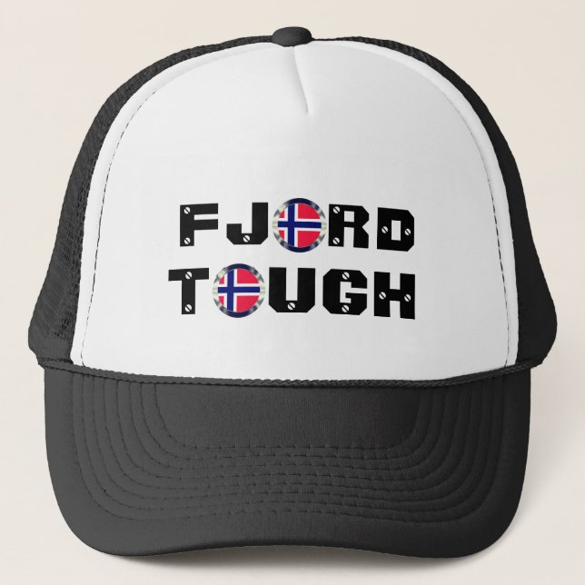Funny "Fjord Tough" & Norway Flag  Trucker Hat (Front)