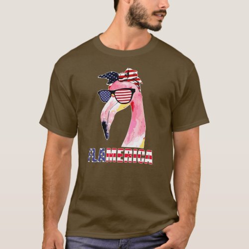 Funny Flamerica 4th Of July Flamingo US Flag T_Shirt